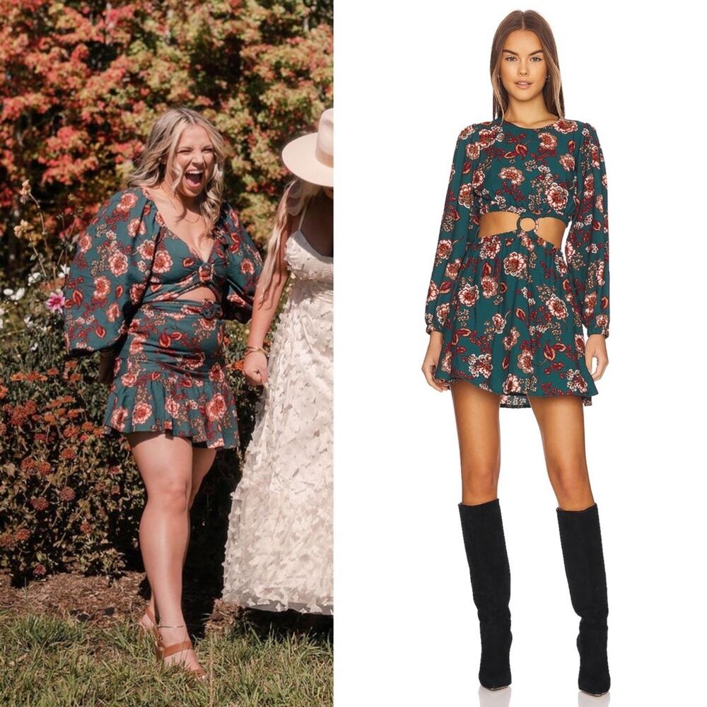 MinkPink Floral Cut Out Ring Long Sleeve Scoop Neck Olivia Mini Dress L
